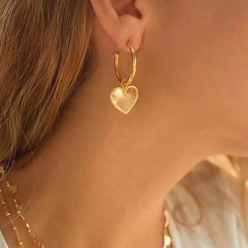 Gold Heart Drop Earrings