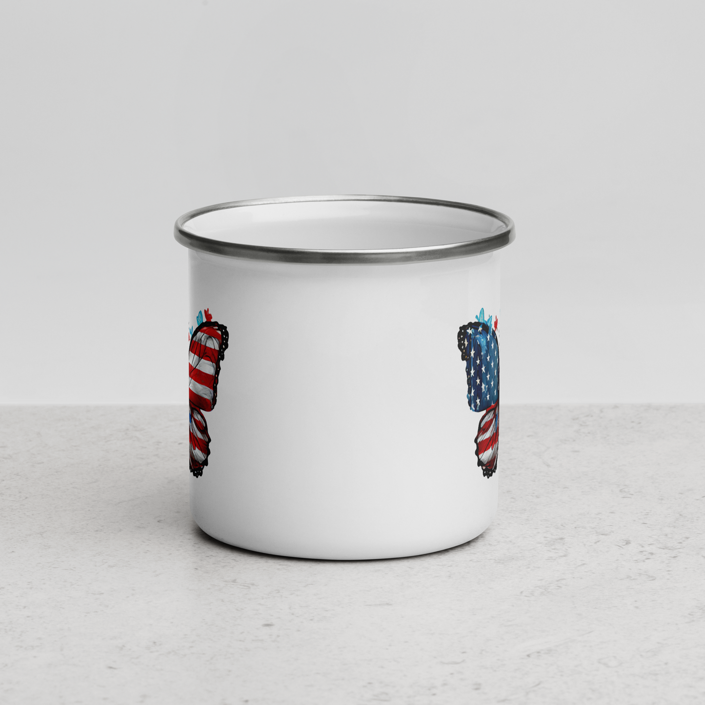 American Flag Butterfly Enamel Mug