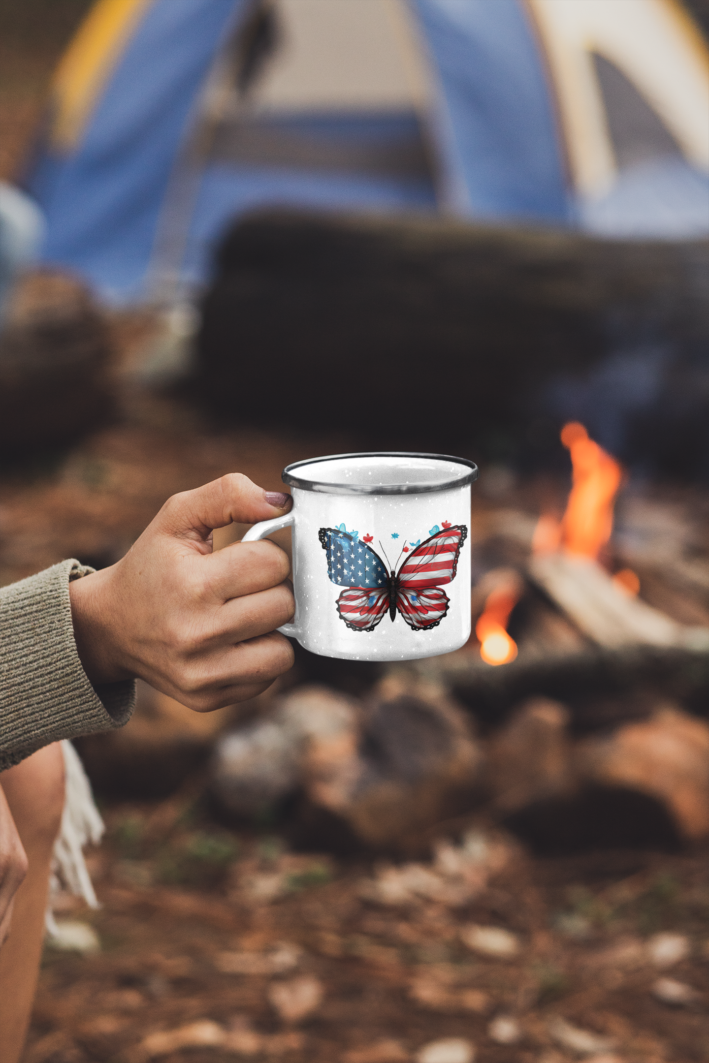 American Flag Butterfly Enamel Mug